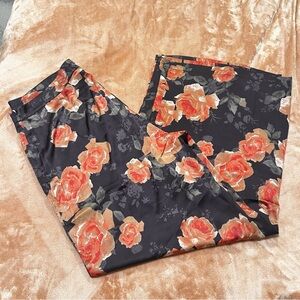 Satin Wide Leg Palazzo Pants | Dark Floral Black Size 2xl